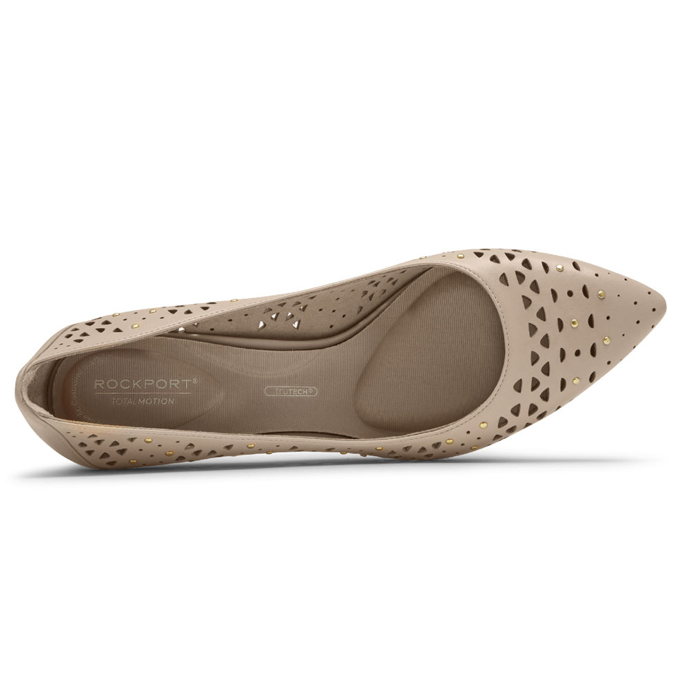 Zapatos De Tacones Rockport Mujer Mexico - Total Motion 75Mm Perforated Studded Beige - MJDSL0743